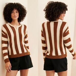 CALLAHAN KNITWEAR Fuzzy Striped Knit Sweater Womens XS Wool Twee Academia Winter